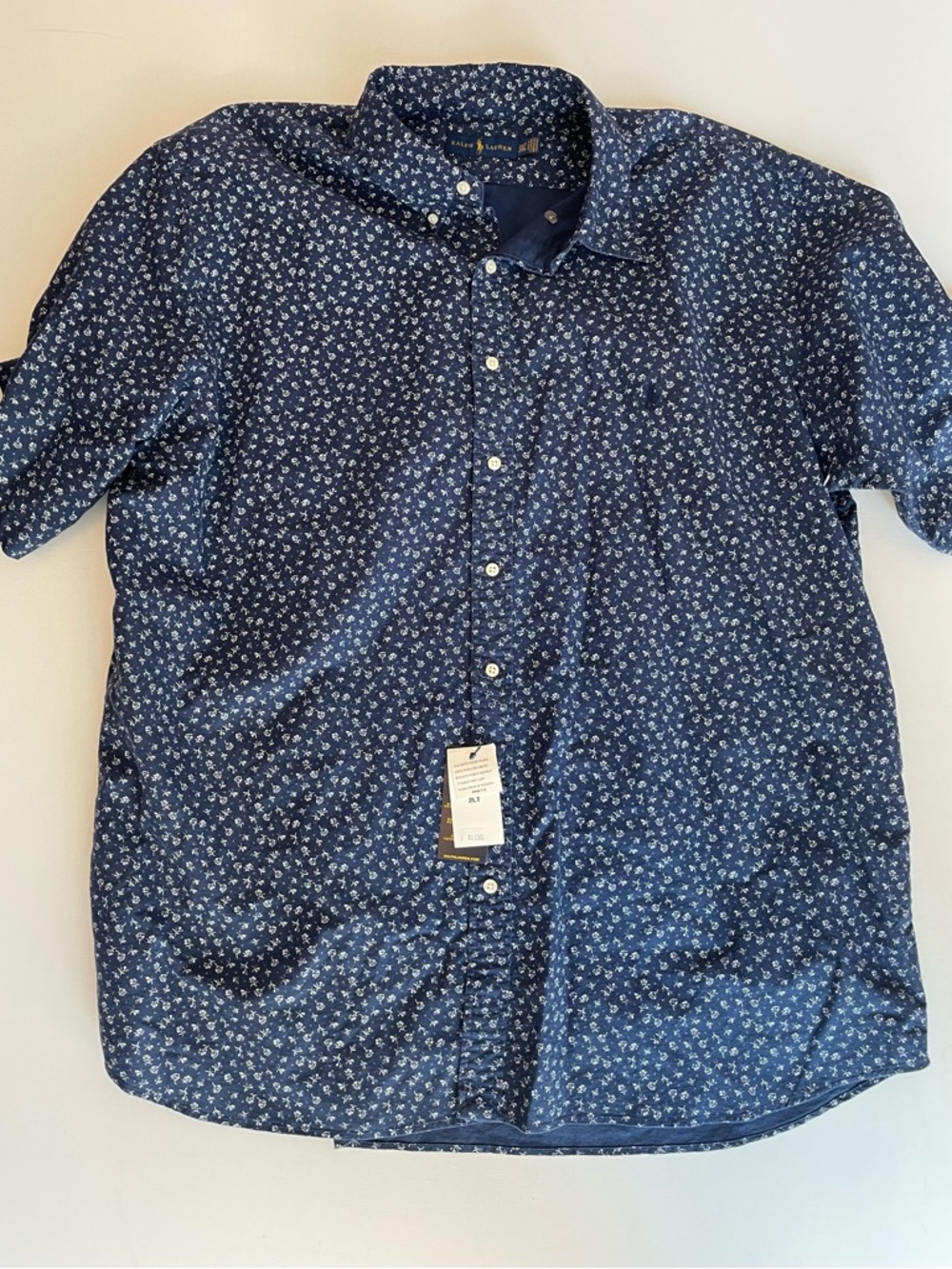 Ralph Lauren Navy Blue Short-Sleeve Floral Button-Down Shirt